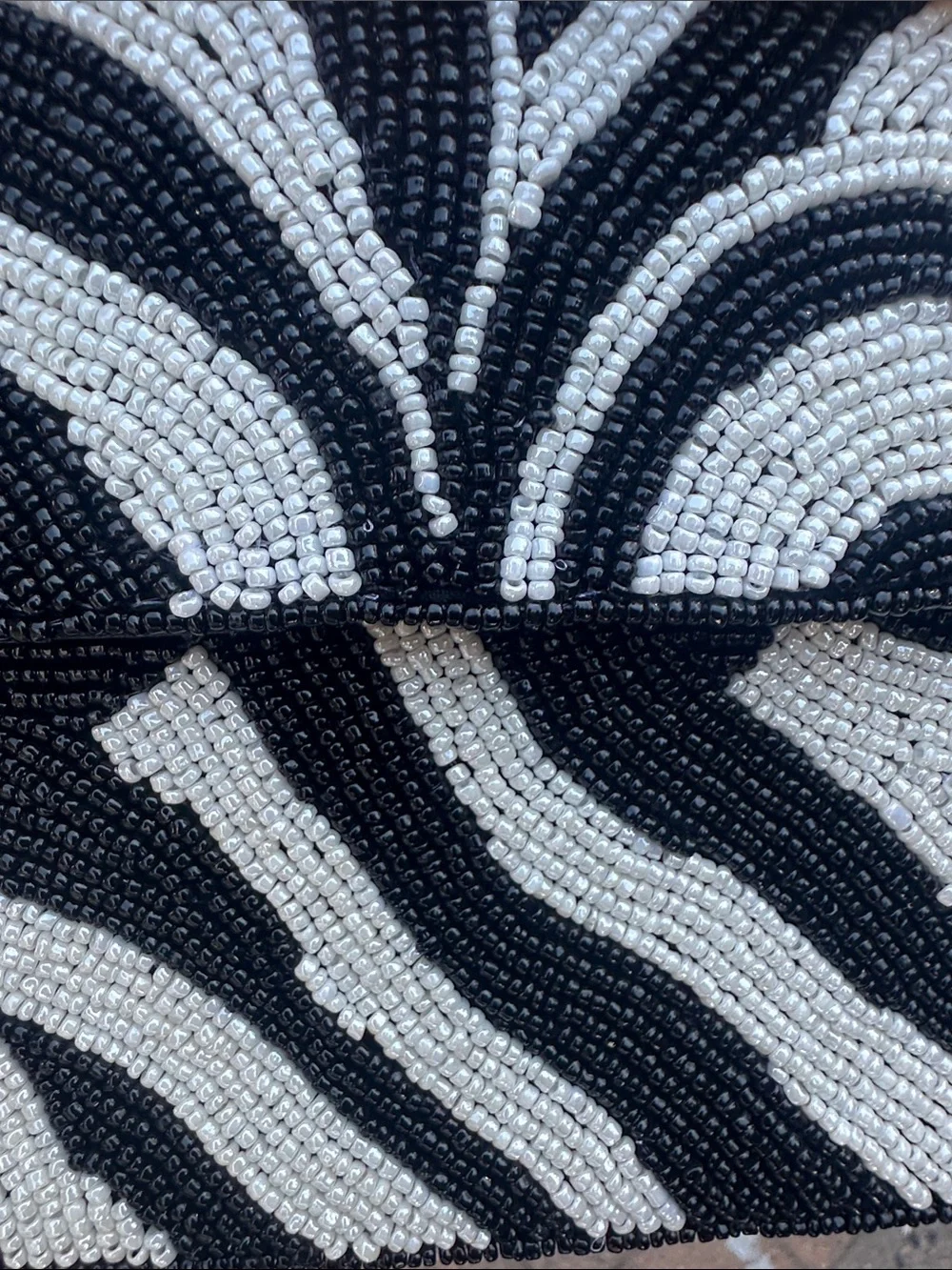 Zebra-Pattern Beaded Clutch Wristlet in Black & White Handmade in India